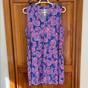 Dear Scarlet Pink and Blue Leaf Print Sleeveless Lizzy Dress NWT 2X